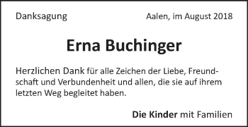 Traueranzeige von Erna Buchinger von Schwäbische Post
