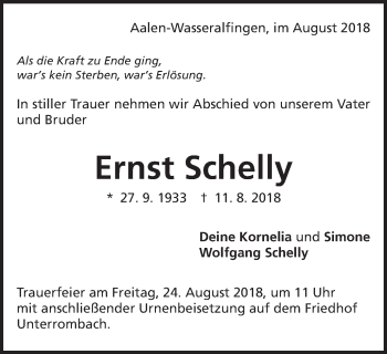 Traueranzeige von Ernst Schelly von Schwäbische Post