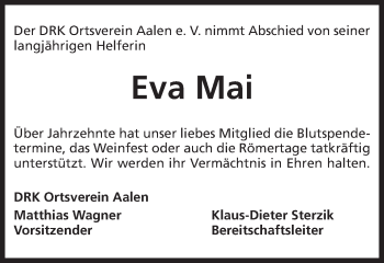 Traueranzeige von Eva Mai von Schwäbische Post