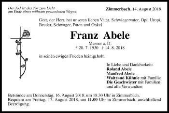 Traueranzeige von Franz Abele