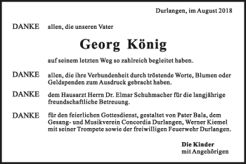 Traueranzeige von Georg König von Gmünder Tagespost