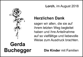 Traueranzeige von Gerda Buchegger von Gmünder Tagespost