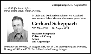 Traueranzeige von Gerhard Scheppach von Gmünder Tagespost