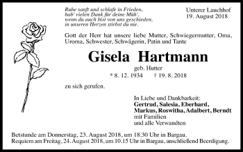 Traueranzeige von Gisela Hartmann von Gmünder Tagespost