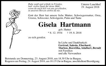 Traueranzeige von Gisela Hartmann