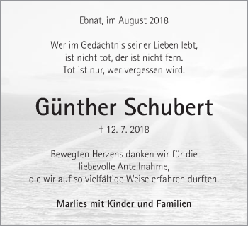 Traueranzeige von Günther Schubert von Schwäbische Post
