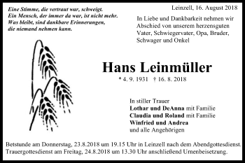 Traueranzeige von Hans Leinmüller