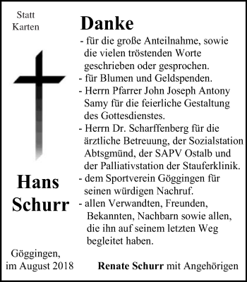 Traueranzeige von Hans Schurr von Gmünder Tagespost