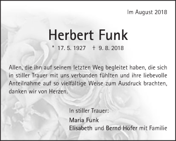 Traueranzeige von Herbert Funk von Schwäbische Post
