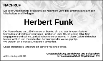 Traueranzeige von Herbert Funk von Schwäbische Post