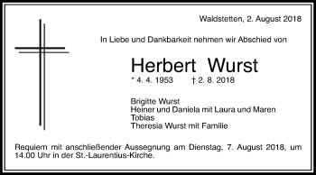 Traueranzeige von Herbert Wurst