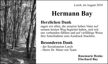 Traueranzeige von Hermann Bay von Gmünder Tagespost