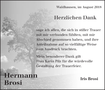 Traueranzeige von Hermann Brosi von Schwäbische Post