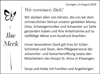 Traueranzeige von Ilse Meck von Schwäbische Post