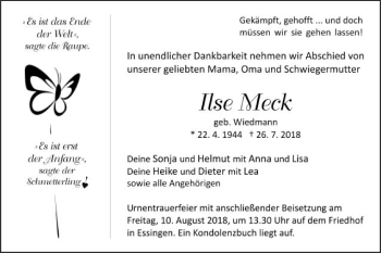 Traueranzeige von Ilse Meck von Schwäbische Post
