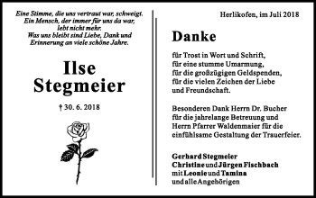 Traueranzeige von Ilse Stegmeier von Gmünder Tagespost