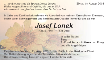 Traueranzeige von Josef Lonek von Schwäbische Post