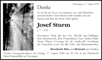 Traueranzeige von Josef Sturm von Schwäbische Post