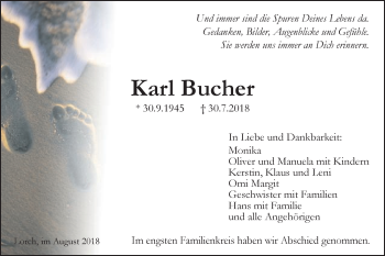 Traueranzeige von Karl Bucher von Gmünder Tagespost