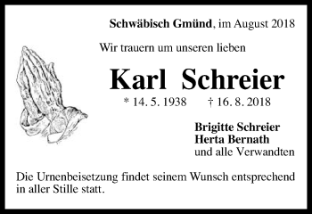 Traueranzeige von Karl Schreier