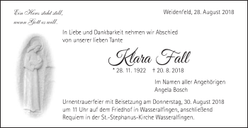 Traueranzeige von Klara Fall von Schwäbische Post