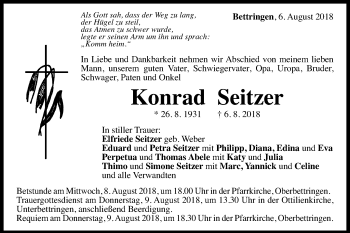 Traueranzeige von Konrad Seitzer von Gmünder Tagespost