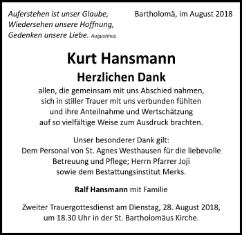 Traueranzeige von Kurt Hansmann von Gmünder Tagespost