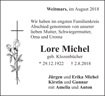 Traueranzeige von Lore Michel von Gmünder Tagespost