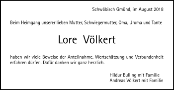 Traueranzeige von Lore Völkert von Gmünder Tagespost