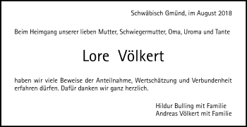 Traueranzeige von Lore Völkert