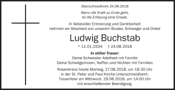 Traueranzeige von Ludwig Buchstab von Schwäbische Post