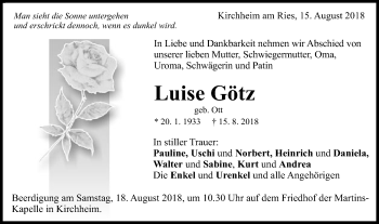 Traueranzeige von Luise Götz von Schwäbische Post