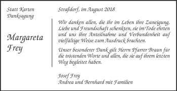 Traueranzeige von Margareta Frey