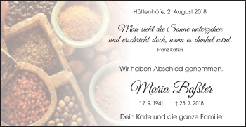 Traueranzeige von Maria Baßler von Schwäbische Post