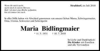 Traueranzeige von Maria Bidlingmaier von Gmünder Tagespost