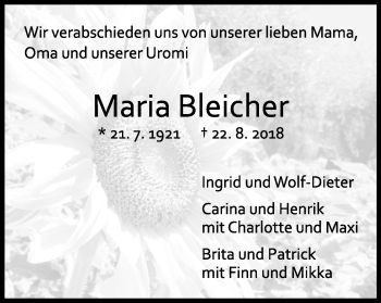 Traueranzeige von Maria Bleicher von Gmünder Tagespost
