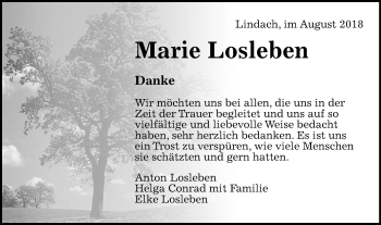 Traueranzeige von Marie Losleben von Gmünder Tagespost
