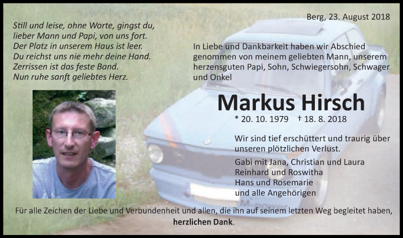  Traueranzeige für Markus Hirsch vom 23.08.2018 aus Schwäbische Post