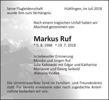 Traueranzeige von Markus Ruf von Schwäbische Post