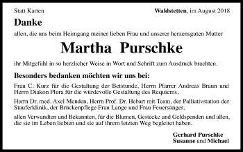 Traueranzeige von Martha Purschke von Gmünder Tagespost