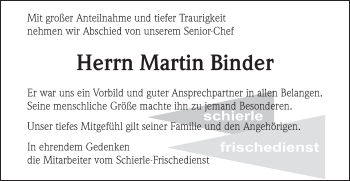 Traueranzeige von Martin Binder von Schwäbische Post