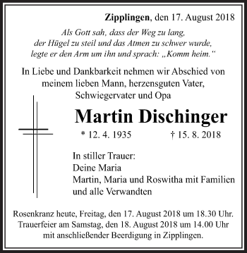 Traueranzeige von Martin Dischinger von Schwäbische Post