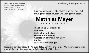 Traueranzeige von Matthias Mayer von Schwäbische Post