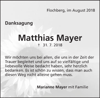 Traueranzeige von Matthias Mayer von Schwäbische Post