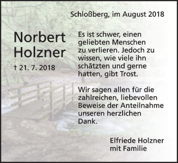 Traueranzeige von Norbert Holzner von Schwäbische Post