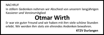 Traueranzeige von Otmar Wirth von Gmünder Tagespost