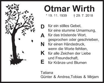 Traueranzeige von Otmar Wirth von Gmünder Tagespost