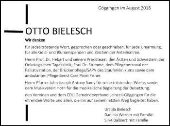 Traueranzeige von Otto Bielesch von Gmünder Tagespost