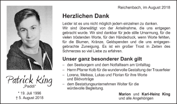 Traueranzeige von Patrick King von Schwäbische Post