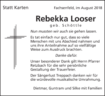 Traueranzeige von Rebekka Looser von Schwäbische Post